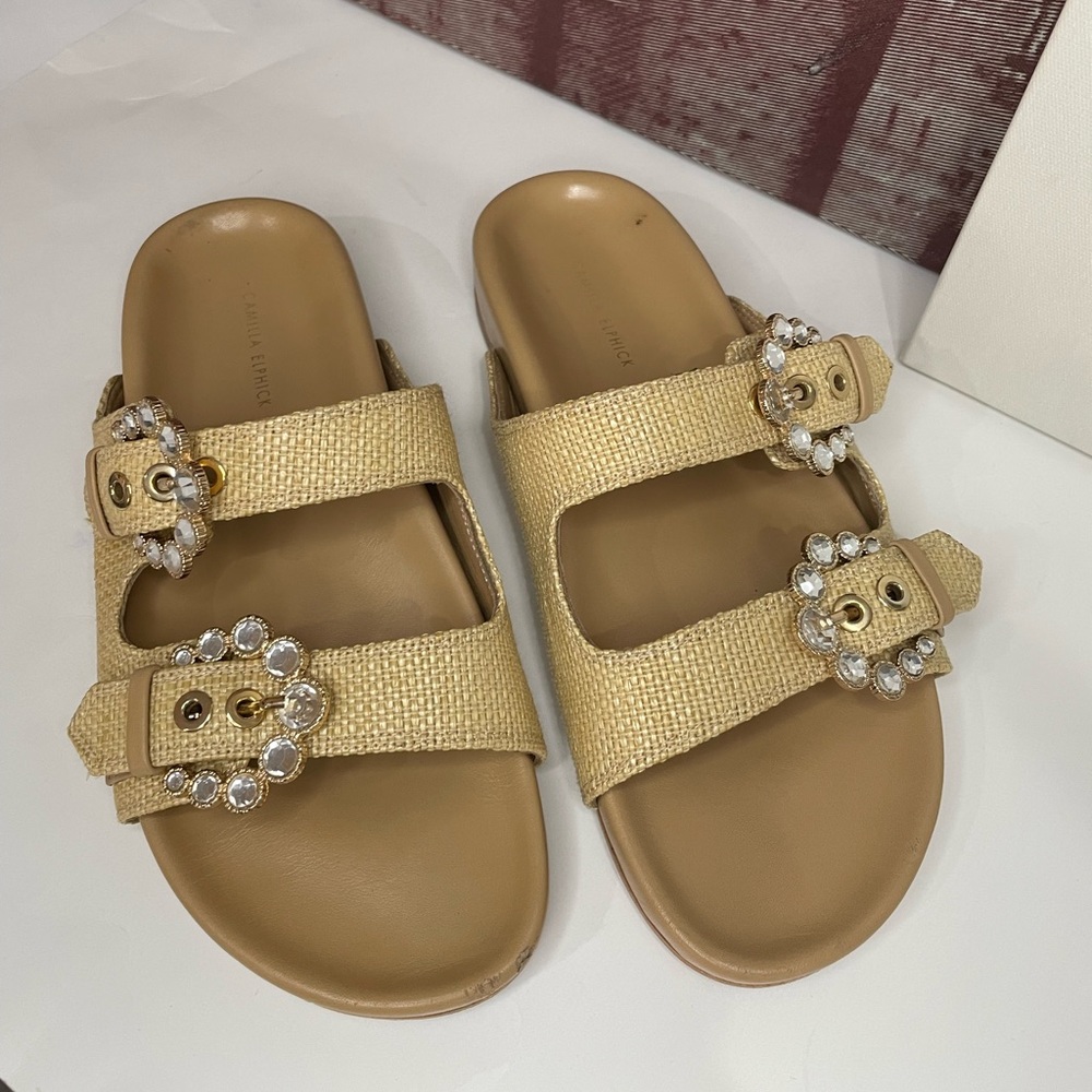 Camilla Elphick Maya Raffia embellished slides euro size 38